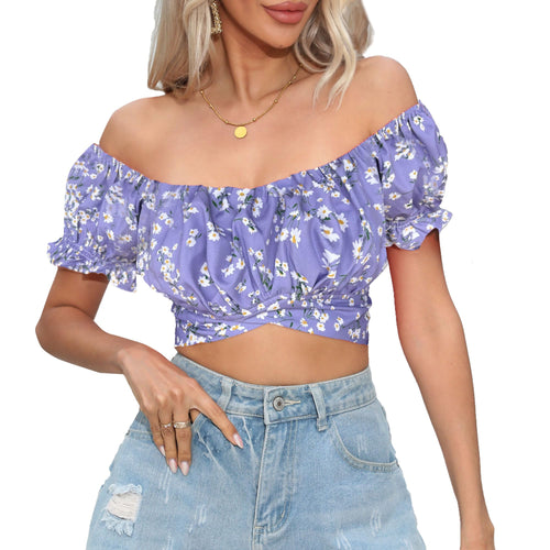 Lavender Daisy Off-Shoulder Crop Top